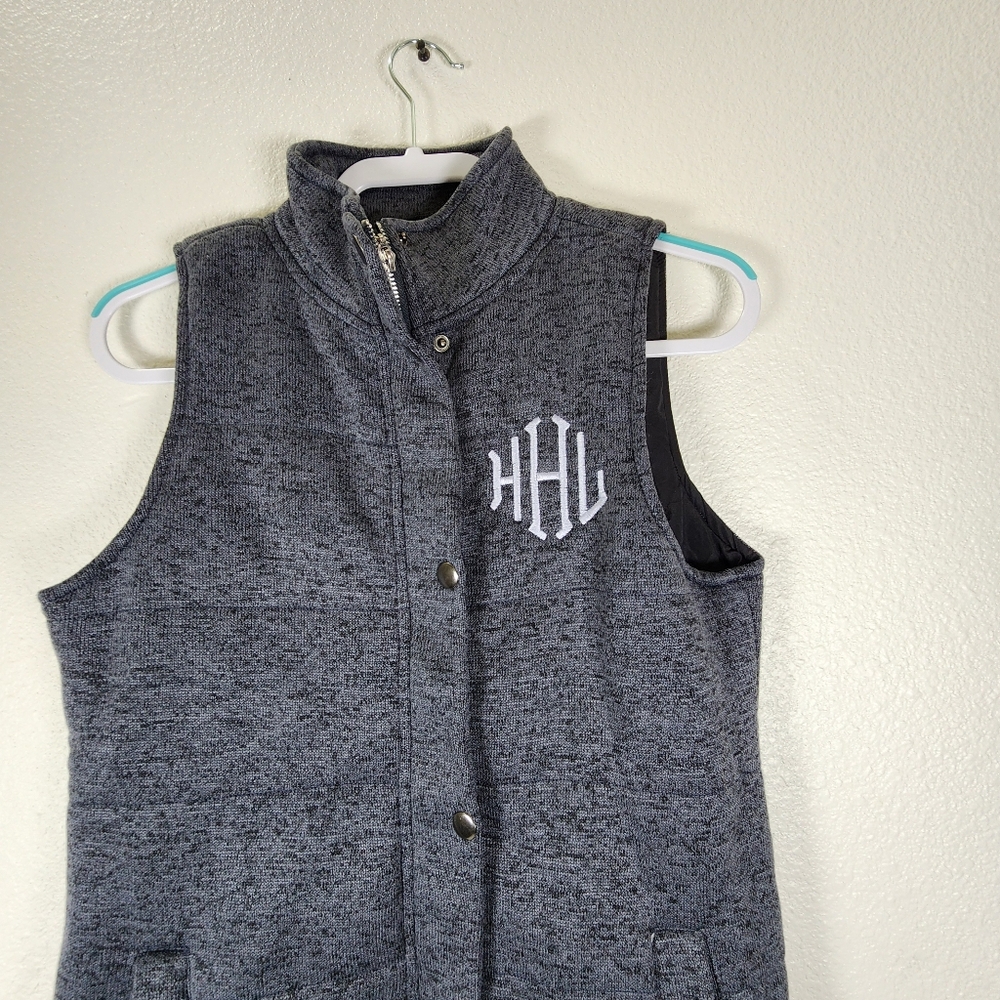 Marleylilly Women Gray  Quilted HHL Monogrammed Vest Size S - Picture 3 of 16